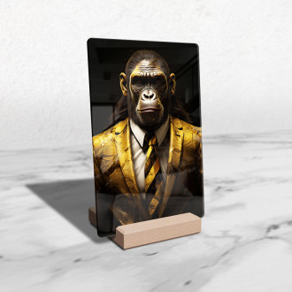 Akrylové sklo opica v zlatom obleku a kravate