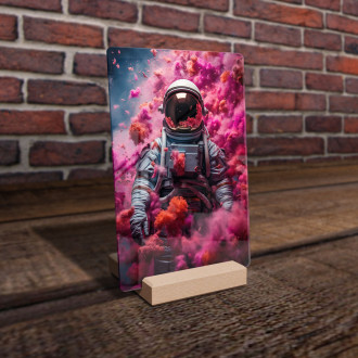 Akrylové sklo astronaut s ružovým dymom stúpajúcim nahor