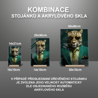 Akrylové sklo leopard v zelenom obleku a kravate