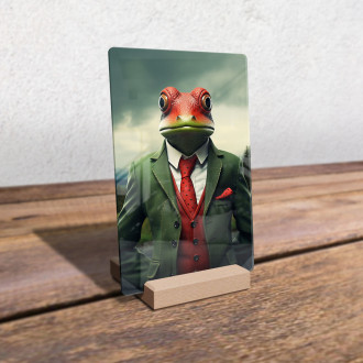 Akrylové sklo žaba v obleku