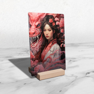 Akrylové sklo dievča s drakom v kimone