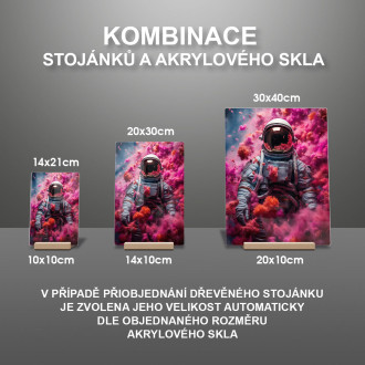 Akrylové sklo astronaut s ružovým dymom stúpajúcim nahor