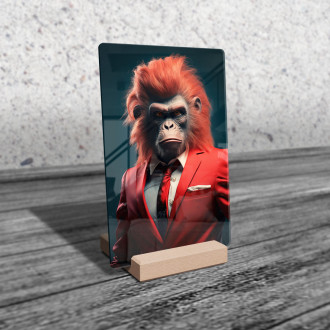 Akrylové sklo opica v červenom obleku