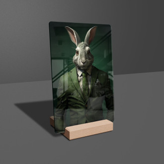 Akrylové sklo králik v zelenom obleku