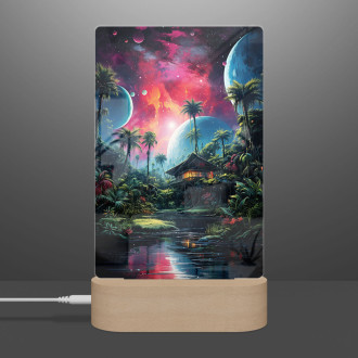 Lampa farebný obraz domu z džungle a planét nad ním