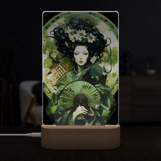 Lampa zelená geisha s vejárom