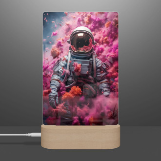 Lampa astronaut s ružovým dymom stúpajúcim nahor