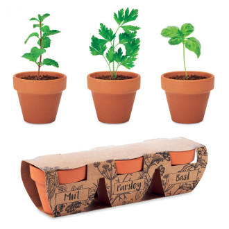 FLOWERPOT, Terakotová sada 3 bylinek