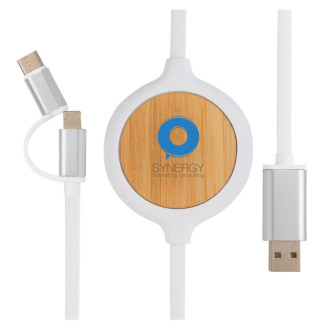 Kabel 3 v 1 s bambusovou bezdrátovou nabíječkou 5W