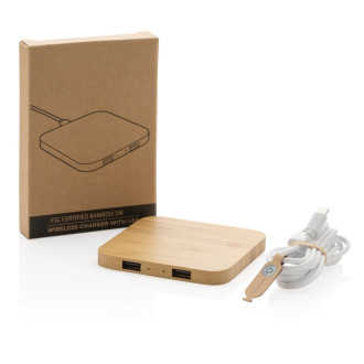 Bambusová bezdrátová nabíječka 5W s USB