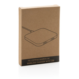 Bambusová bezdrátová nabíječka 5W s USB