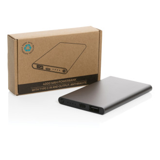 Powerbanka 4000mAh s USB C z RCS recykl. plastu a hliníku