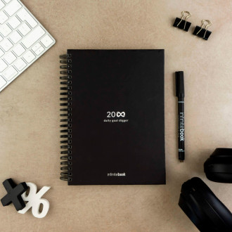 STARTER KIT INFINITE PLANNER A5. Sada obsahuje "nekonečný deník", čistící sadu, fix a držák na popisovače