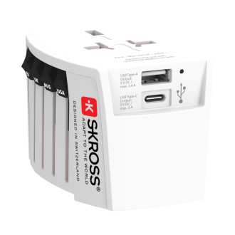 Cestovní adaptér SKROSS World MUV 2-pole s USB A a C