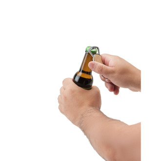 MEEKO. Kovová klíčenka v kulatém tvaru ze zinku a bambusu