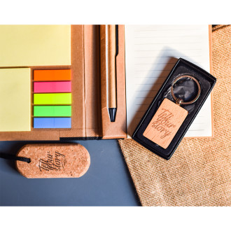 KRAFT PAPER zápisník s perem a lepícími papírky, černá/béžová
