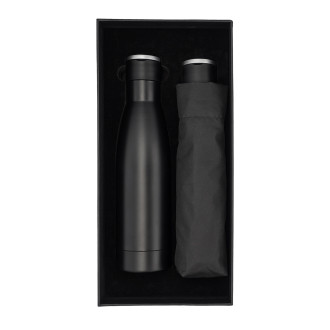 DOUBLET dárková sada termosky a deštníku, černá