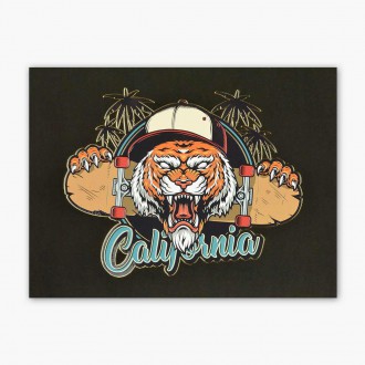 Tiger sa skateboardom 3D Zlatý Plagát
