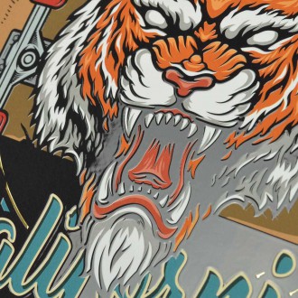 Tiger sa skateboardom 3D Zlatý Plagát
