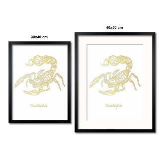 Znamenie zverokruhu Škorpión biela 3D Zlatý Plagát