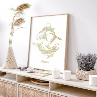 Znamenie zverokruhu Ryby biela 3D Zlatý Plagát