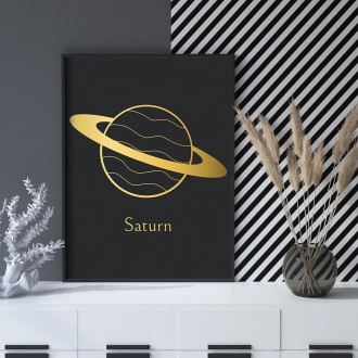 Vintage Saturn s čiernym pozadím 3D Zlatý Plagát