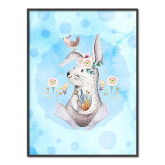 Zajac s kvetinami detský Plagát