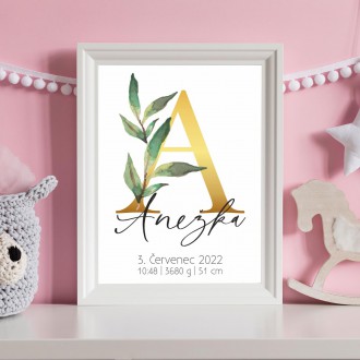 Personalizovateľný plagát Narodenia bábätka - Abeceda "A"