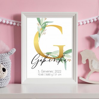 Personalizovateľný plagát Narodenia bábätka - Abeceda "G"
