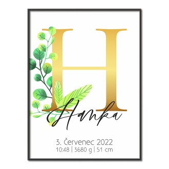 Personalizovateľný plagát Narodenia bábätka - Abeceda "H"