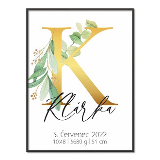 Personalizovateľný plagát Narodenia bábätka - Abeceda "K"