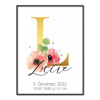 Personalizovateľný plagát Narodenia bábätka - Abeceda "L"