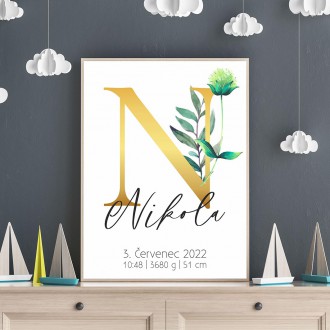 Personalizovateľný plagát Narodenia bábätka - Abeceda "N"