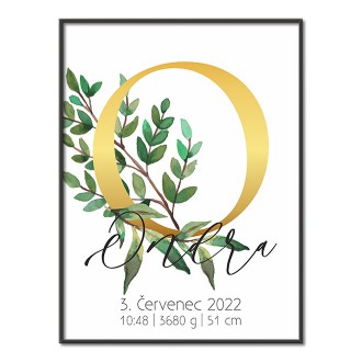 Personalizovateľný plagát Narodenia bábätka - Abeceda "O"