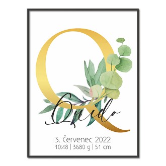 Personalizovateľný plagát Narodenia bábätka - Abeceda "Q"
