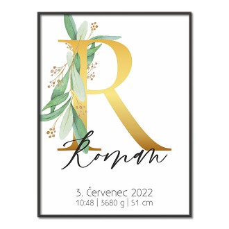 Personalizovateľný plagát Narodenia bábätka - Abeceda "R"