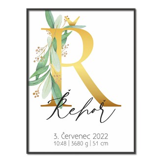 Personalizovateľný plagát Narodenia bábätka - Abeceda "Ř"