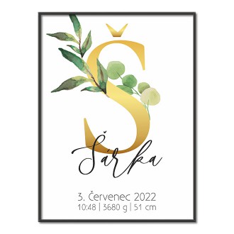 Personalizovateľný plagát Narodenia bábätka - Abeceda "Š"