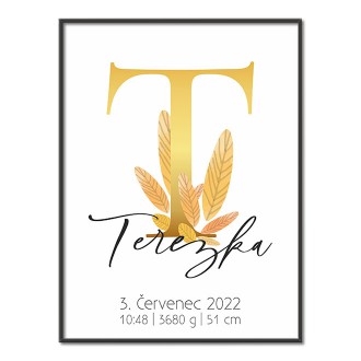 Personalizovateľný plagát Narodenia bábätka - Abeceda "T"