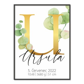 Personalizovateľný plagát Narodenia bábätka - Abeceda "U"