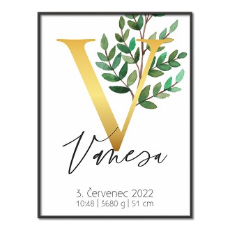 Personalizovateľný plagát Narodenia bábätka - Abeceda "V"