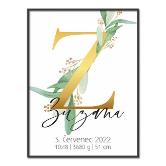 Personalizovateľný plagát Narodenia bábätka - Abeceda "Z"