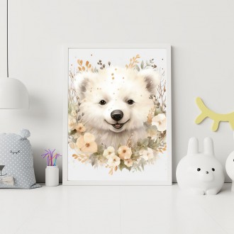 Mláďa ľadového medveďa v kvetoch