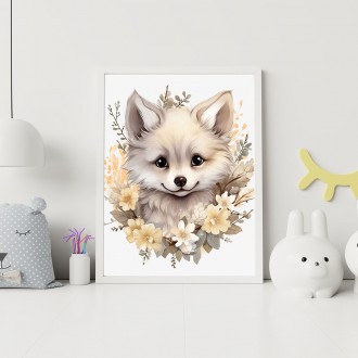 Mláďa biele líšky v kvetoch