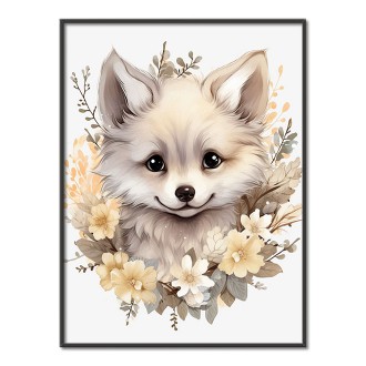 Mláďa biele líšky v kvetoch