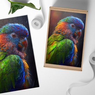 Drevené puzzle Farebný papagáj 2