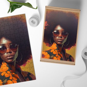 Drevené puzzle Módny portrét - slnečné okuliare