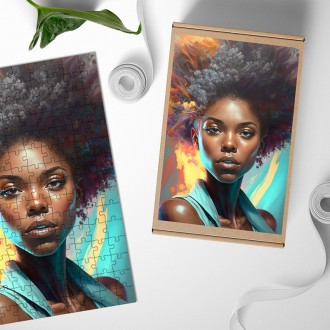 Drevené puzzle Módny portrét - Afro