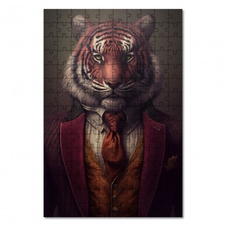 Drevené puzzle Tiger v obleku
