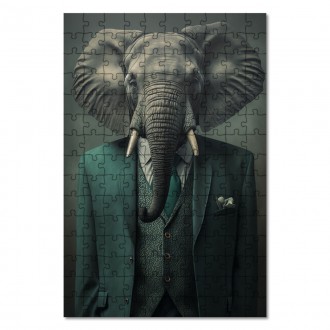 Drevené puzzle Slon v obleku